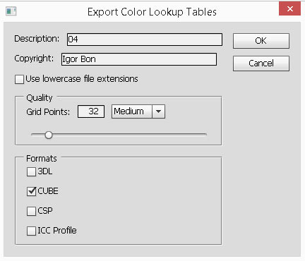export Color Lookup Tables